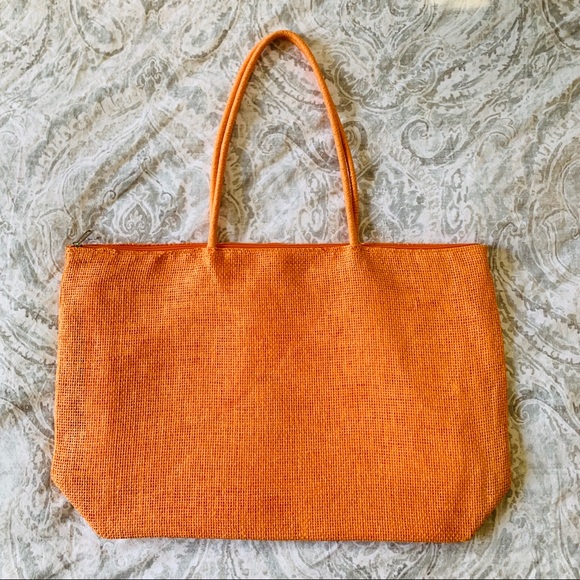 Straw Beach Tote Bag Orange - Picture 2 of 4